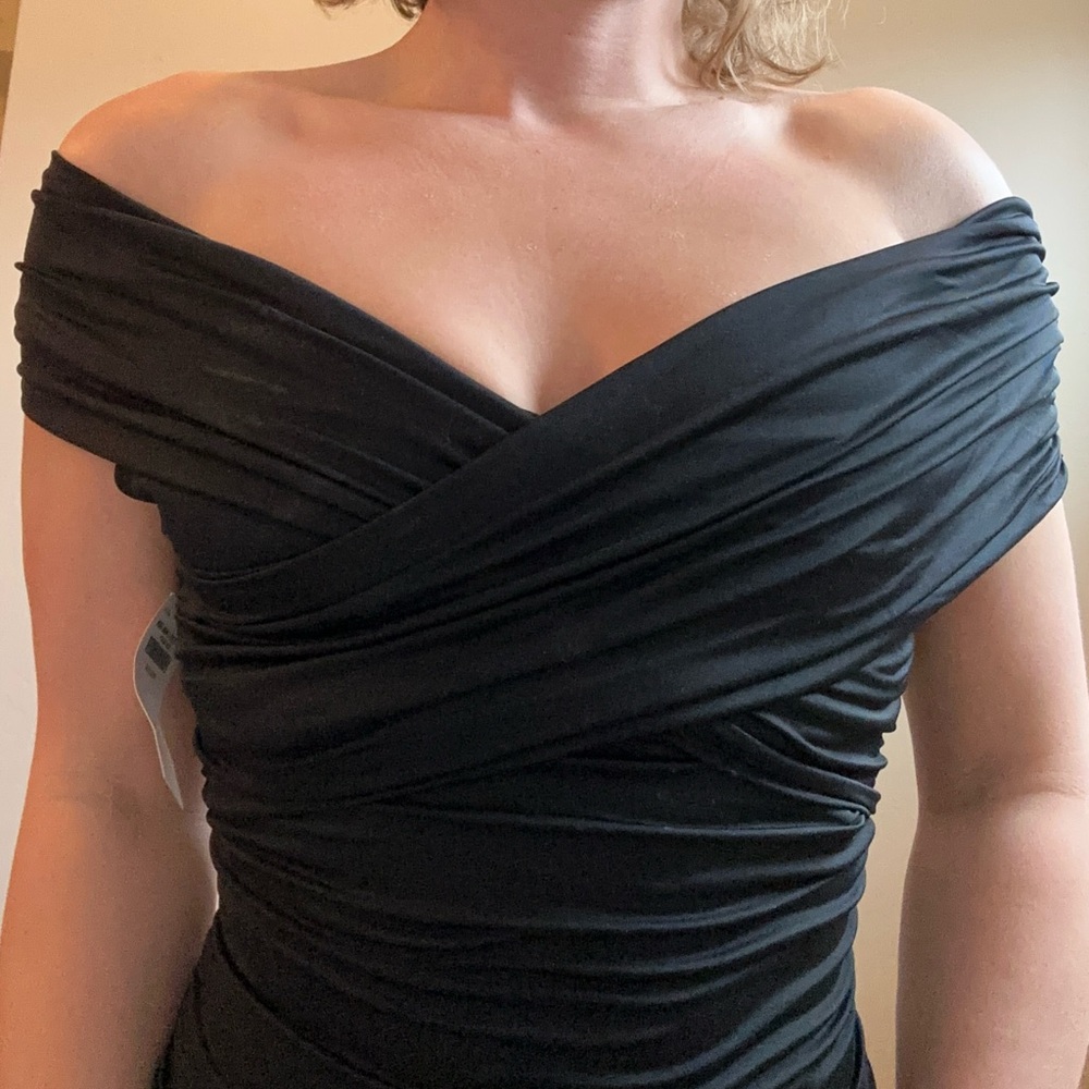 A soft A&F collection black stretchy off the shoulder bodysuit top in size M NWT